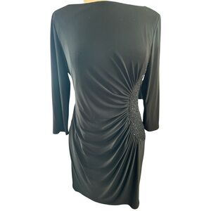 Nine West Retro Black 3/4 Sleeve Dress boat neckline sequin side detail Size 12